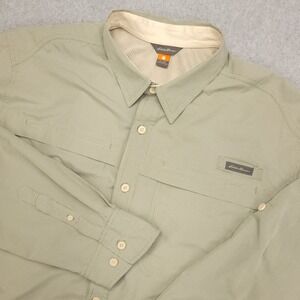 Eddie Bauer Sport Shirt Mens XL Long Sleeve Fishing‎ Button Up Vented Green